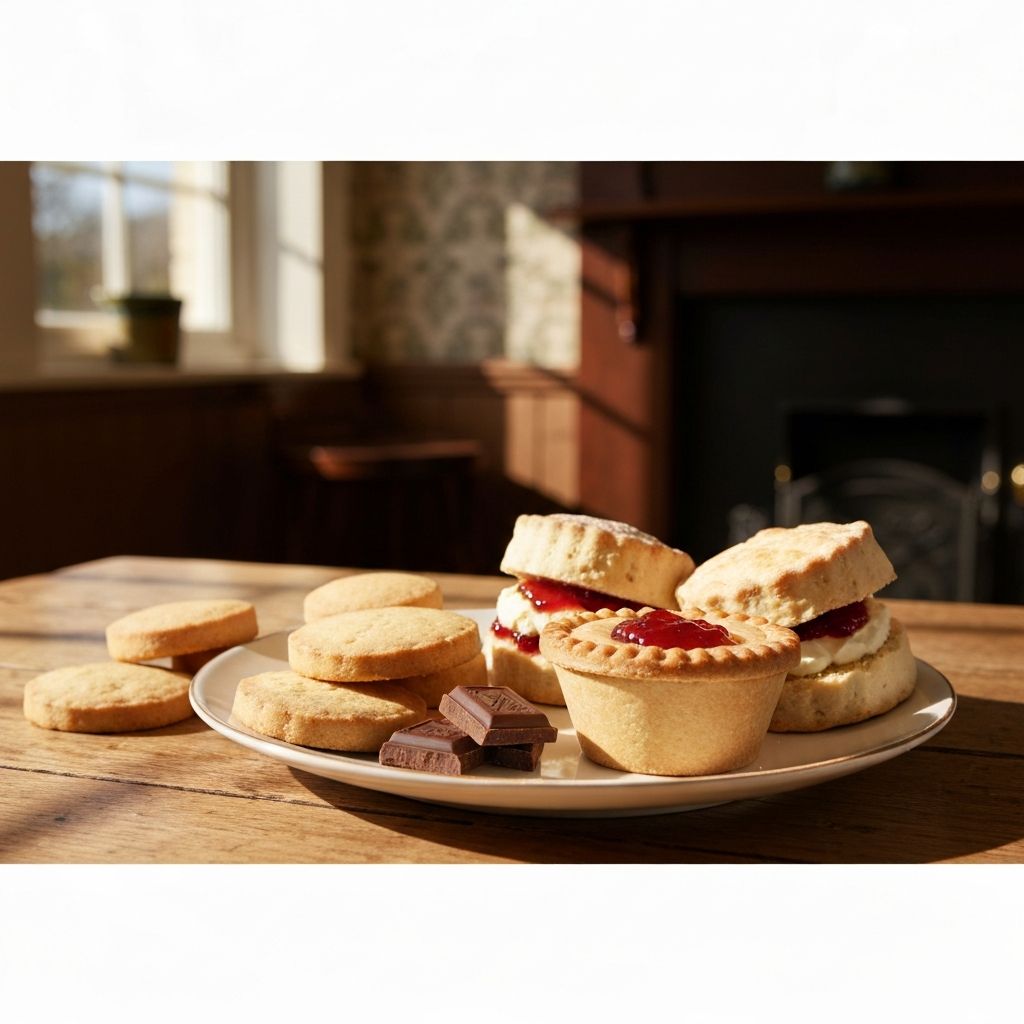 British traditional treats on wooden surface